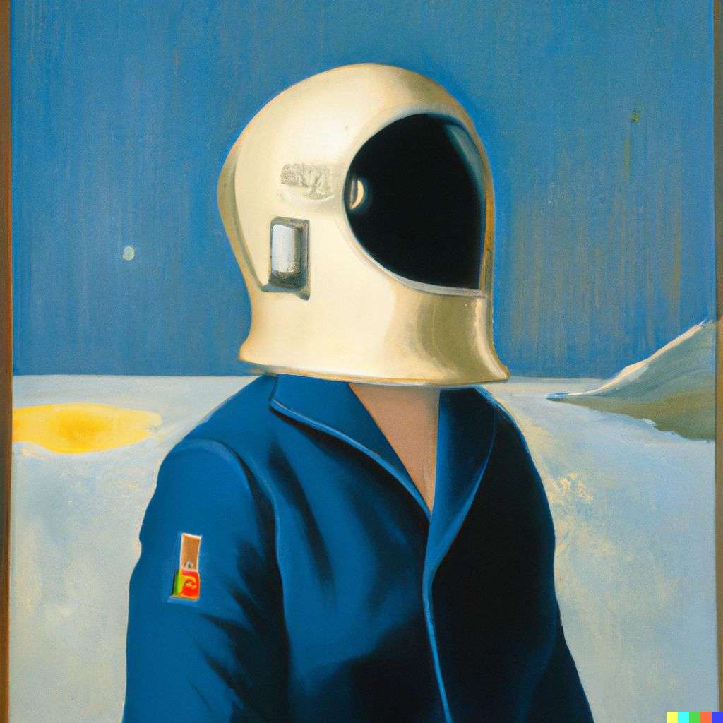 an astronaut, painting by Rene Magritte